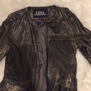 Faux  leather bronze distressed jacket